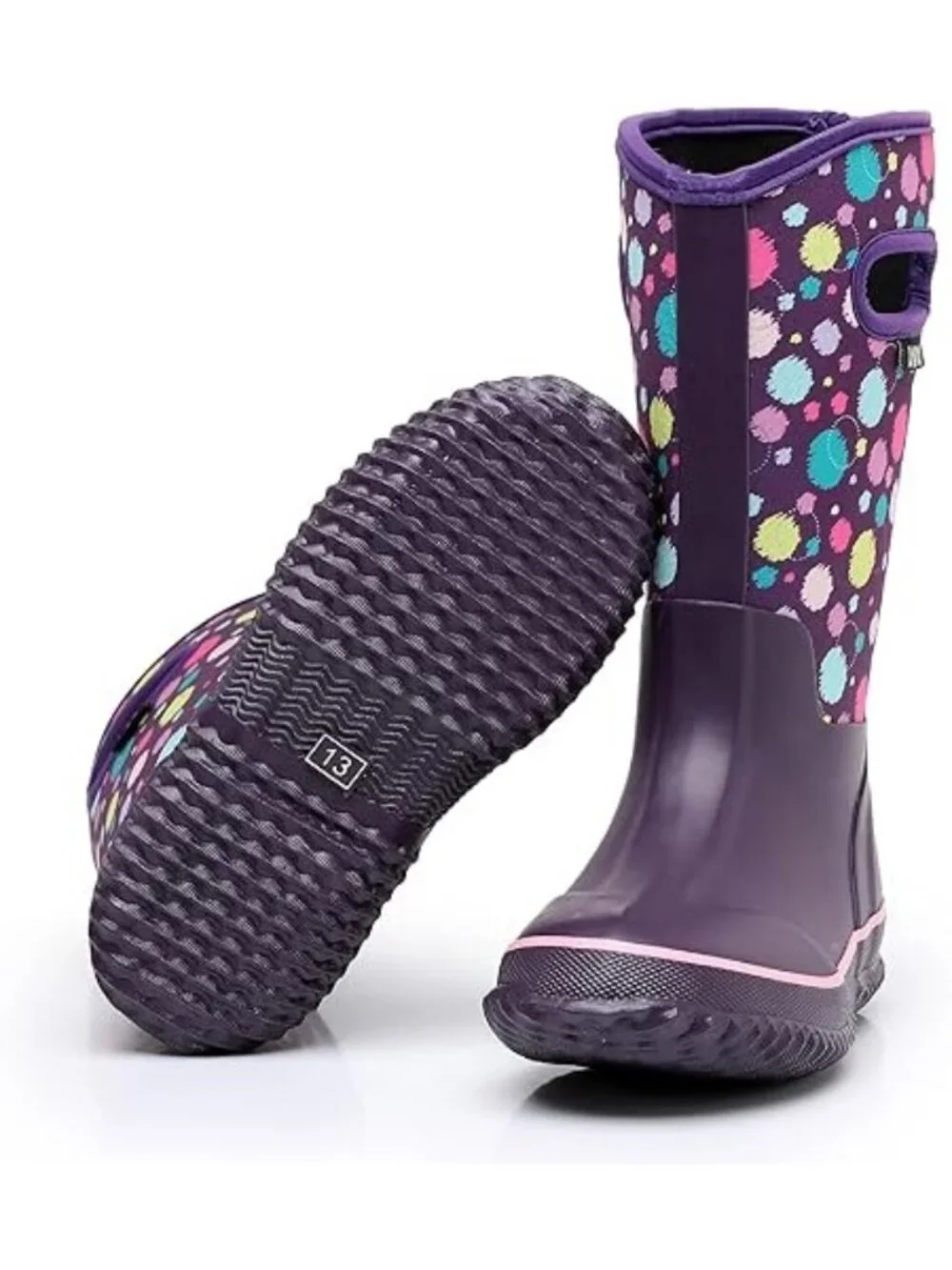 WTW Big Kid Size 1 Boots Rubber Rain Snow Waterproof Winter Mid-Calf Polka Dots